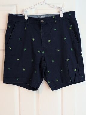 Chaps Navy Flat Front Shorts with Turtle Print